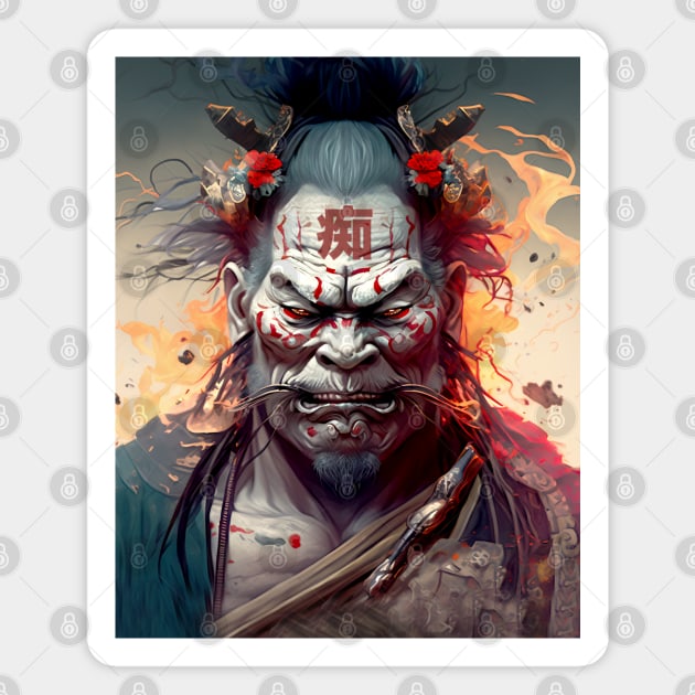 Wrath of a Samurai No. 2: Oni Transformation  -- Perturbed Samurai with the word for "Idiot", "Stupid" in kanji (痴 [chī] ) on his forehead Magnet by Puff Sumo